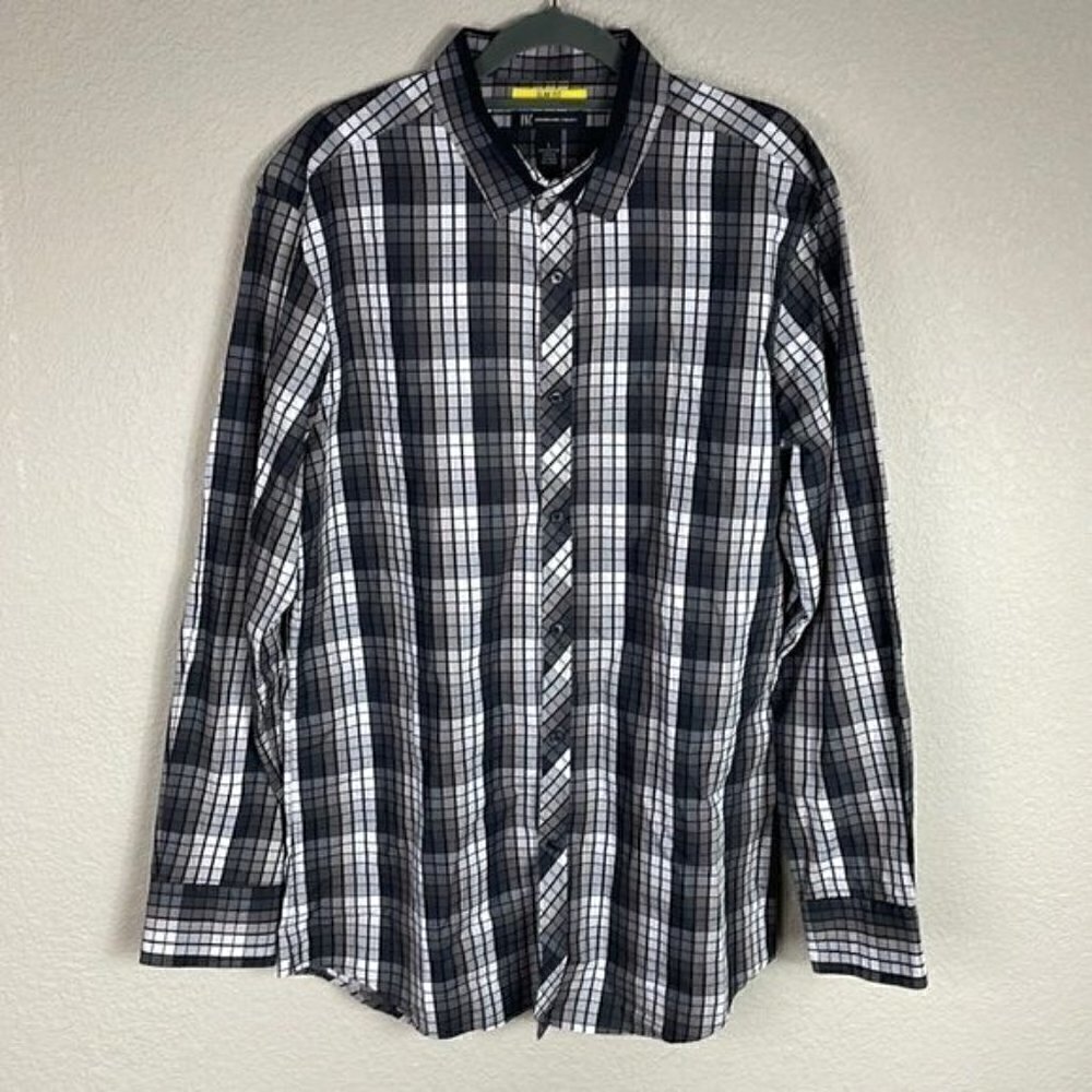 INC International Concepts Plaid 50 Shades Gray Windowpane Button Front Shirt